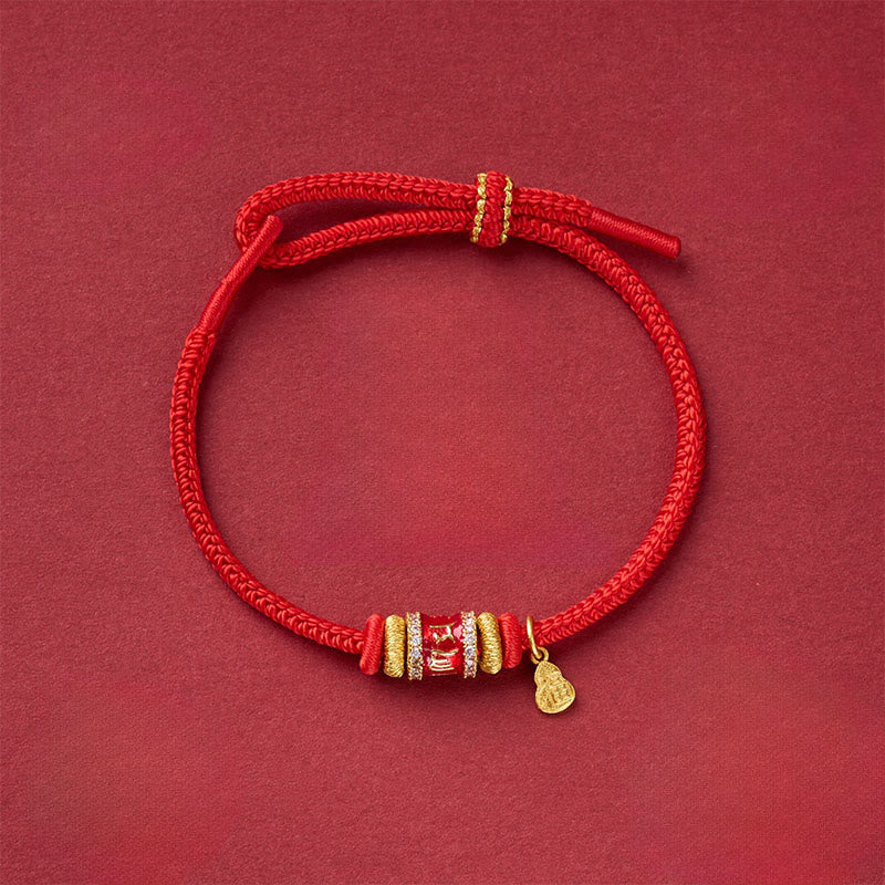 Buddha Stones Om Mani Padme Hum Fu Charakter Kupferrotes Schnur Glücksarmband - Kupferrote Saite Om Mani Padme Hum (Handgelenkumfang: 13-25 cm) - image 0