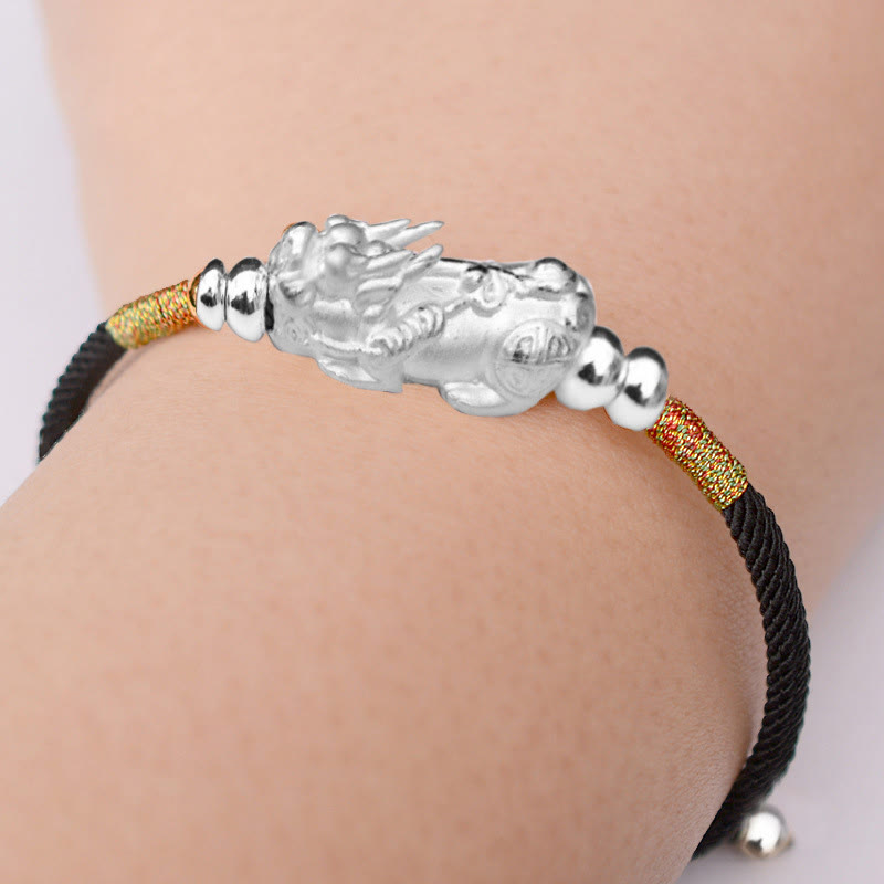 Buddha Stones 24K vergoldetes PiXiu Luck Red String Armband - Schwarzes Armband (Silber) (Handgelenkumfang 12-19 cm) - 999 Sterlingsilber - image 18