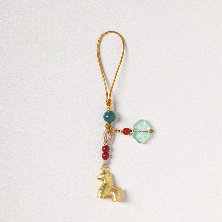Buddha Stones Jahr des Pferdes Kupfer Zinnober Blauer Chalcedon Roter Achat Liuli Glücks-Handy-Anhänger - image 1