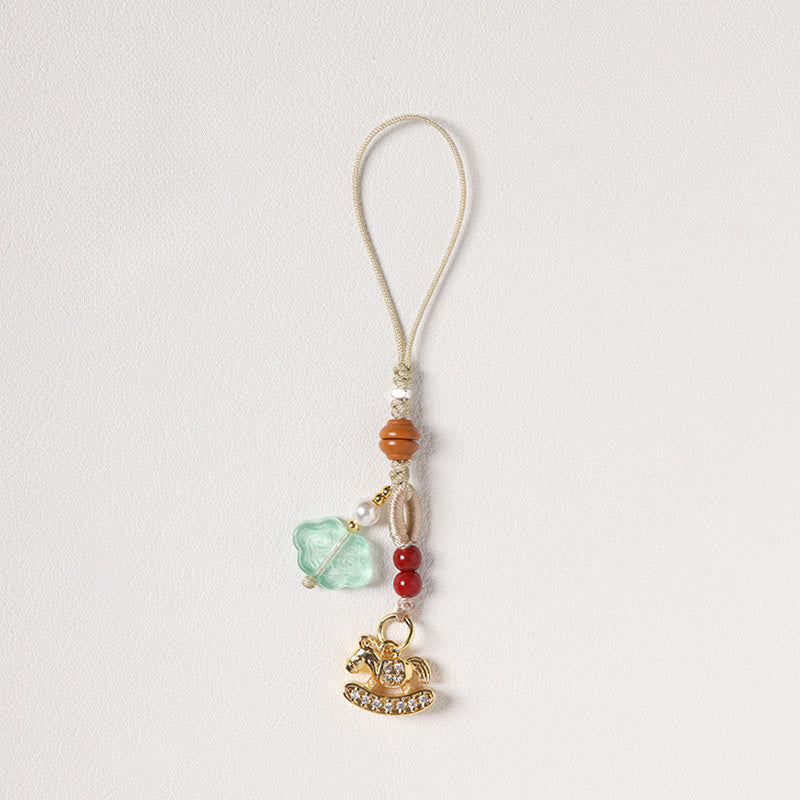 Buddha Stones Jahr des Pferdes Kupfer Zinnober Blauer Chalcedon Roter Achat Liuli Glücks-Handy-Anhänger - Zirkon-Schaukelpferd - image 11