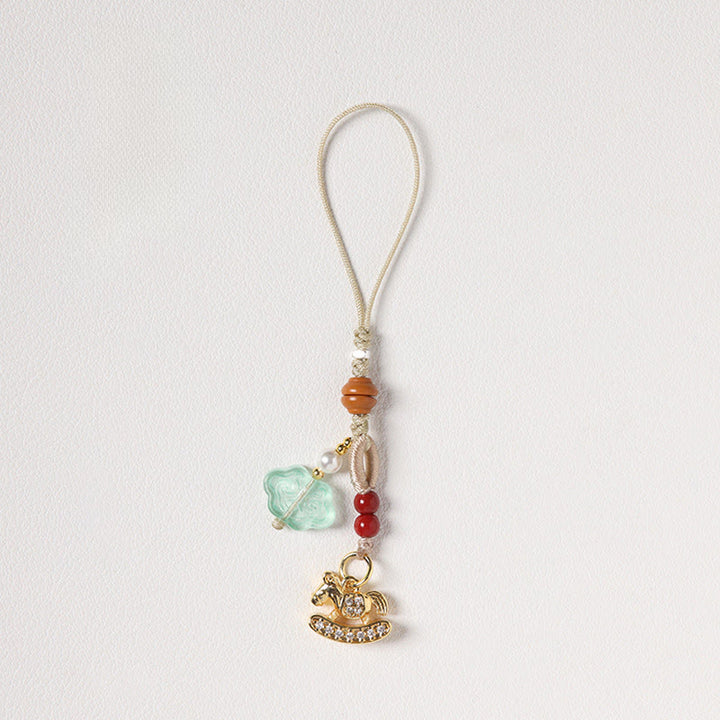 Buddha Stones Jahr des Pferdes Kupfer Zinnober Blauer Chalcedon Roter Achat Liuli Glücks-Handy-Anhänger - Zirkon-Schaukelpferd - image 11