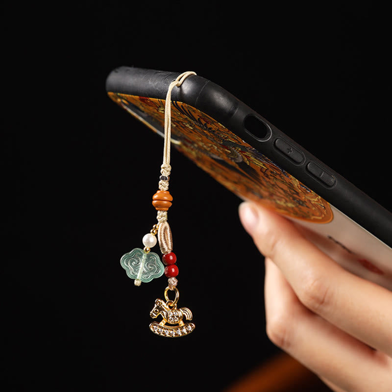 Buddha Stones Jahr des Pferdes Kupfer Zinnober Blauer Chalcedon Roter Achat Liuli Glücks-Handy-Anhänger - image 12