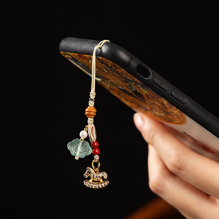 Buddha Stones Jahr des Pferdes Kupfer Zinnober Blauer Chalcedon Roter Achat Liuli Glücks-Handy-Anhänger - image 12
