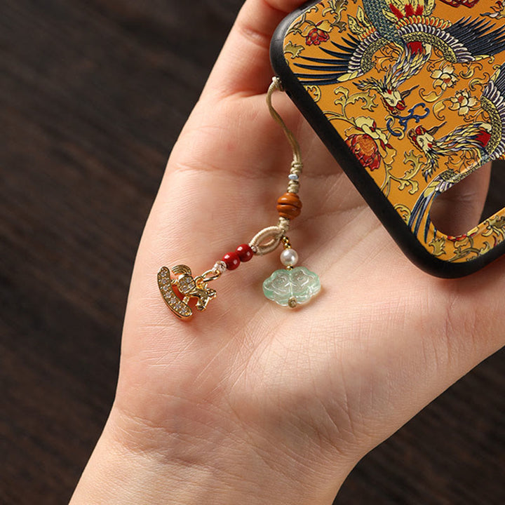 Buddha Stones Jahr des Pferdes Kupfer Zinnober Blauer Chalcedon Roter Achat Liuli Glücks-Handy-Anhänger - image 13