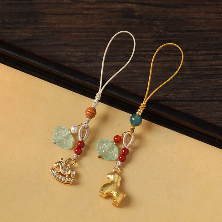 Buddha Stones Jahr des Pferdes Kupfer Zinnober Blauer Chalcedon Roter Achat Liuli Glücks-Handy-Anhänger - image 17