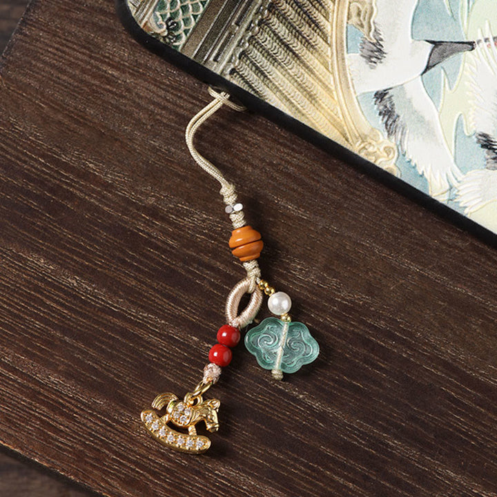 Buddha Stones Jahr des Pferdes Kupfer Zinnober Blauer Chalcedon Roter Achat Liuli Glücks-Handy-Anhänger - image 14