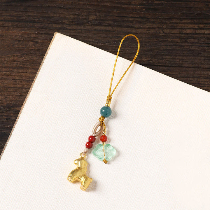 Buddha Stones Jahr des Pferdes Kupfer Zinnober Blauer Chalcedon Roter Achat Liuli Glücks-Handy-Anhänger - image 2
