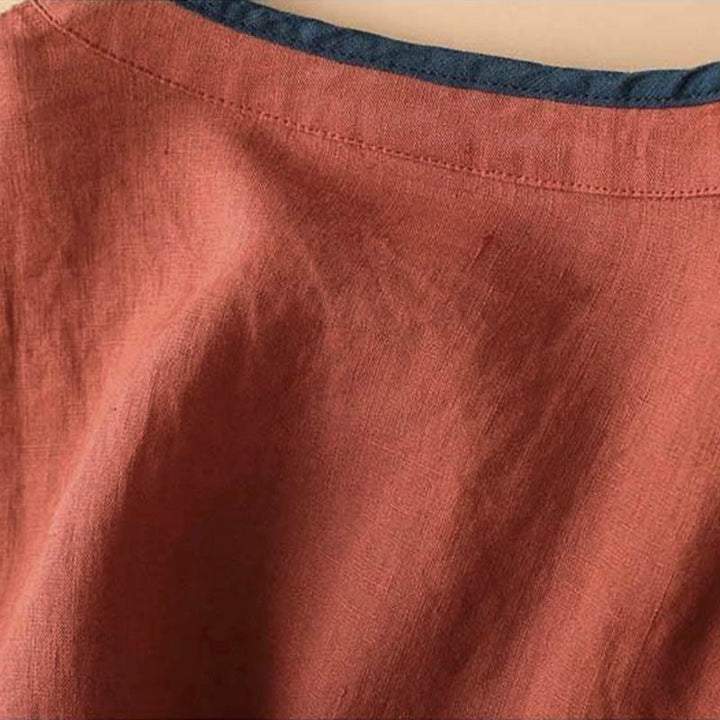 Buddha Stones Retro Blumenstickerei Design Langarm Damenshirt aus Baumwolle und Leinen - image 4