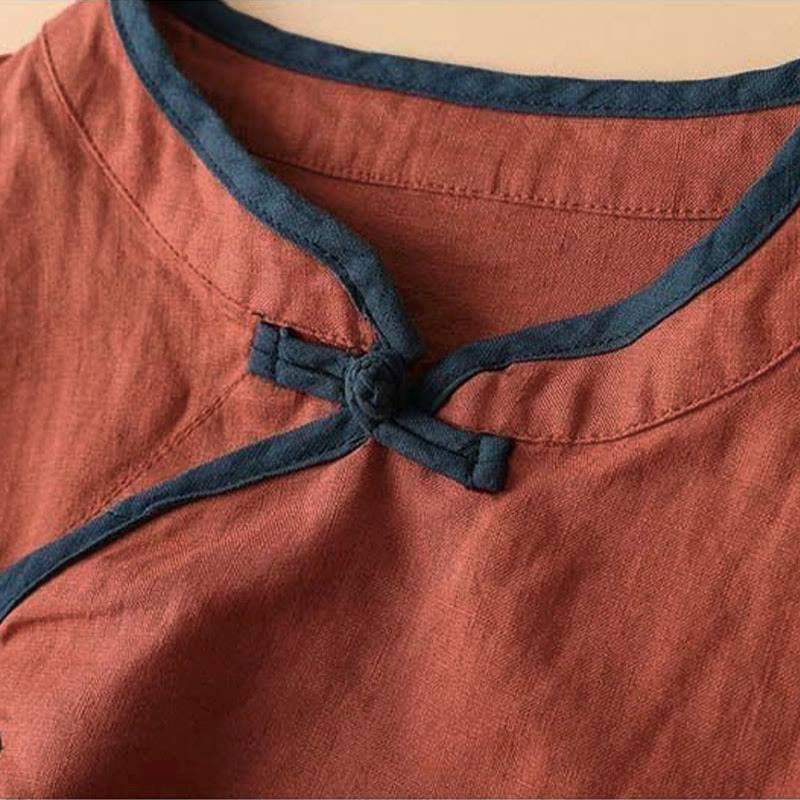 Buddha Stones Retro Blumenstickerei Design Langarm Damenshirt aus Baumwolle und Leinen - image 2