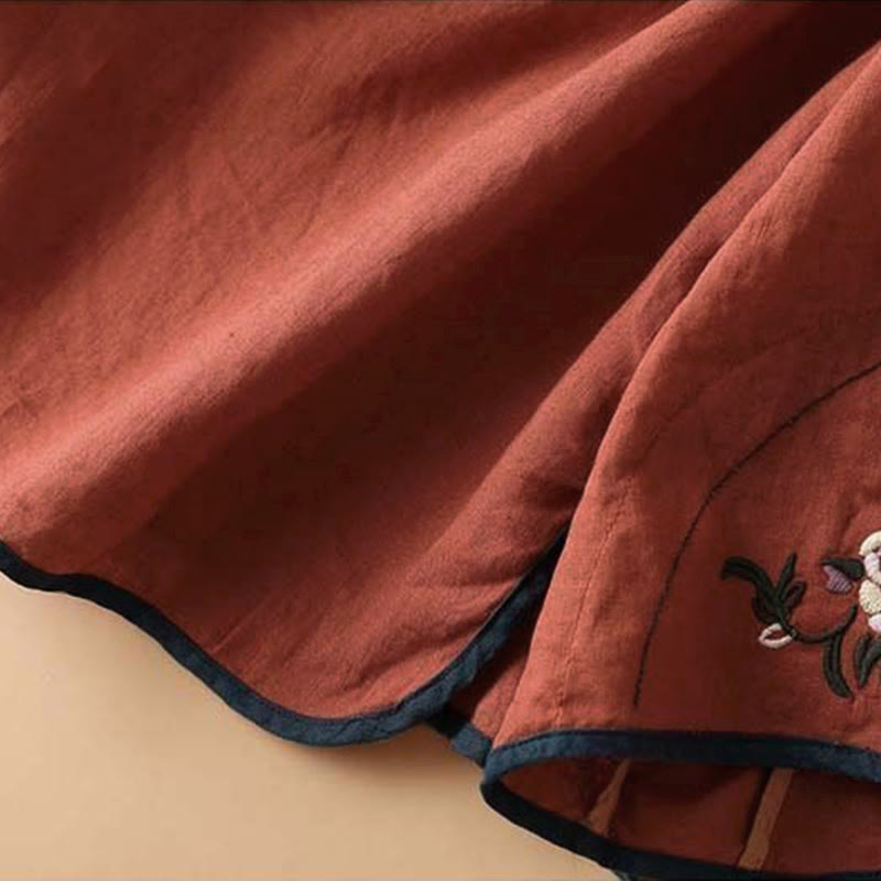 Buddha Stones Retro Blumenstickerei Design Langarm Damenshirt aus Baumwolle und Leinen - image 8