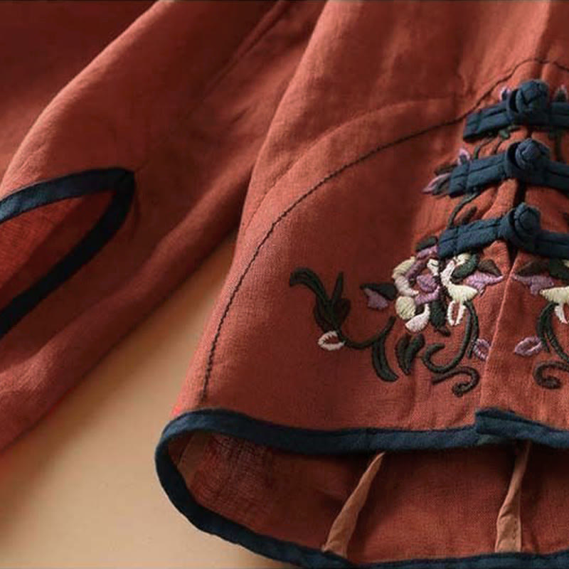 Buddha Stones Retro Blumenstickerei Design Langarm Damenshirt aus Baumwolle und Leinen - image 5