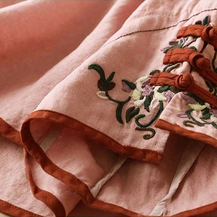 Buddha Stones Retro Blumenstickerei Design Langarm Damenshirt aus Baumwolle und Leinen - image 14