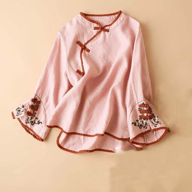 Langarm-Damenshirt mit Buddha Stones, Retro-Blumenstickerei-Design - Rosa - US12, UK/AU16, EU44 (4XL) - image 13