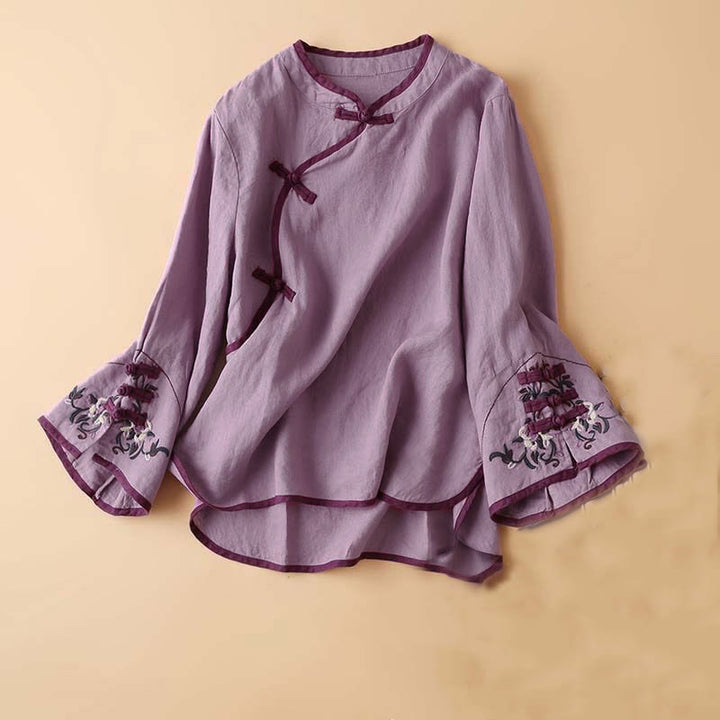 Langarm-Damenshirt mit Buddha Stones, Retro-Blumenstickerei-Design - Violett - US12, UK/AU16, EU44 (4XL) - image 16
