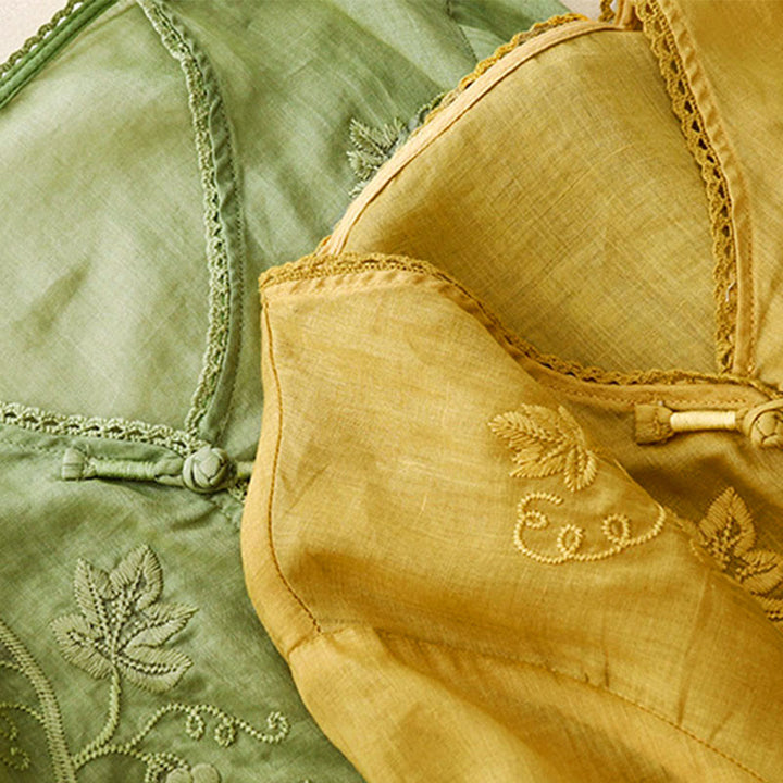 Buddha Stones Damen-Baumwollbluse mit besticktem Traubenmuster, Spitzendesign, Froschknopfleiste und Dreiviertelärmeln - image 16
