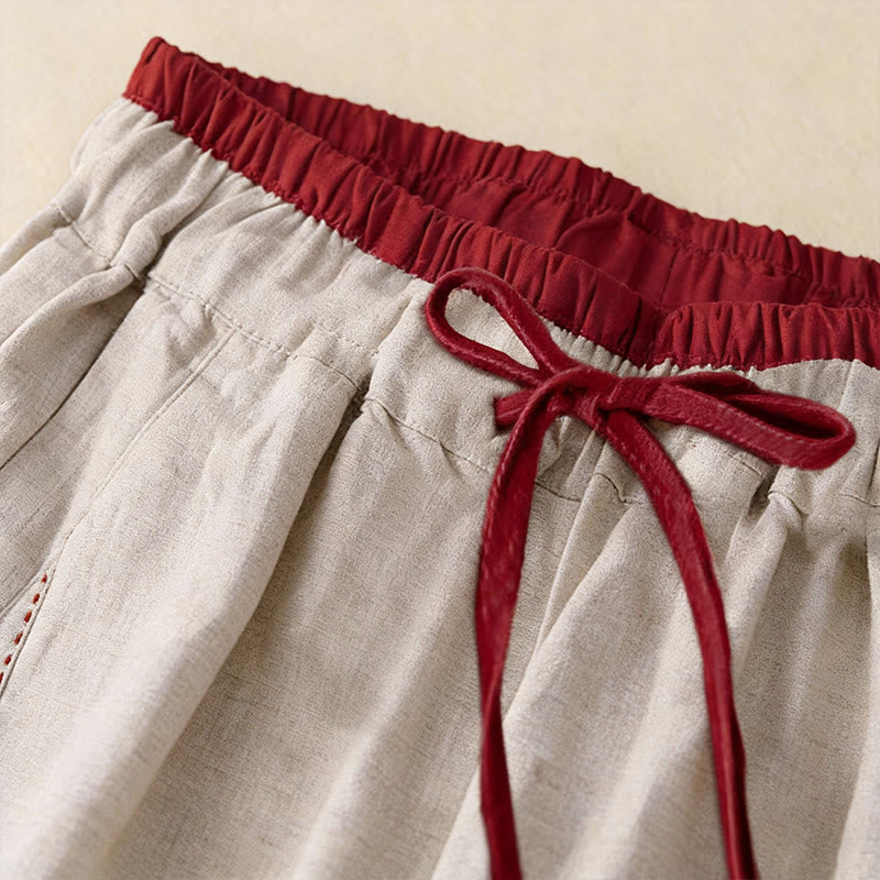 Buddha Stones Damen-Haremshose mit farblich abgesetztem Design, Länge 7-8 Zoll, mit Taschen - image 2