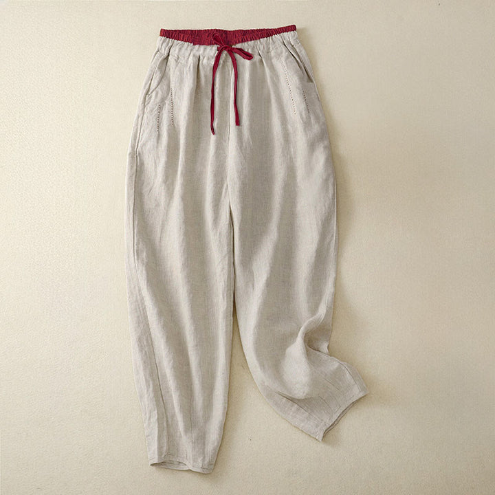 Buddha Stones Damen-Haremshose mit farblich abgesetztem Design, Länge 7-8 Zoll, mit Taschen - Leinen - US 8-10, UK/AU 12-14, EU 40-42 (2XL) - image 0