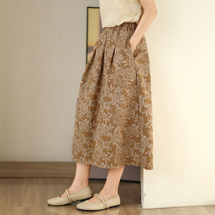 Buddha Stones Damenrock aus Baumwolle mit A-Linien-Schnitt, elastischem Bund und Taschen, bedruckt mit Blumen-Paisley-Muster - image 12