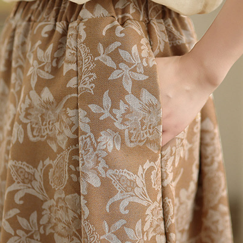 Buddha Stones Damenrock aus Baumwolle mit A-Linien-Schnitt, elastischem Bund und Taschen, bedruckt mit Blumen-Paisley-Muster - image 15