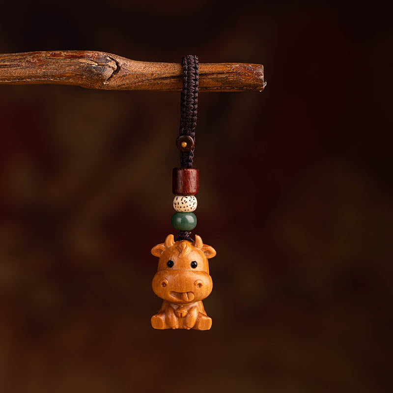 Buddha Stones Schlüsselanhänger aus rotem Sandelholz, Stern, Mond und Bodhi-Samen – Segenswunsch für das Jahr des Pferdes - Rotes Sandelholz, Stern, Mond, Bodhi-Samen, Ochse - image 11