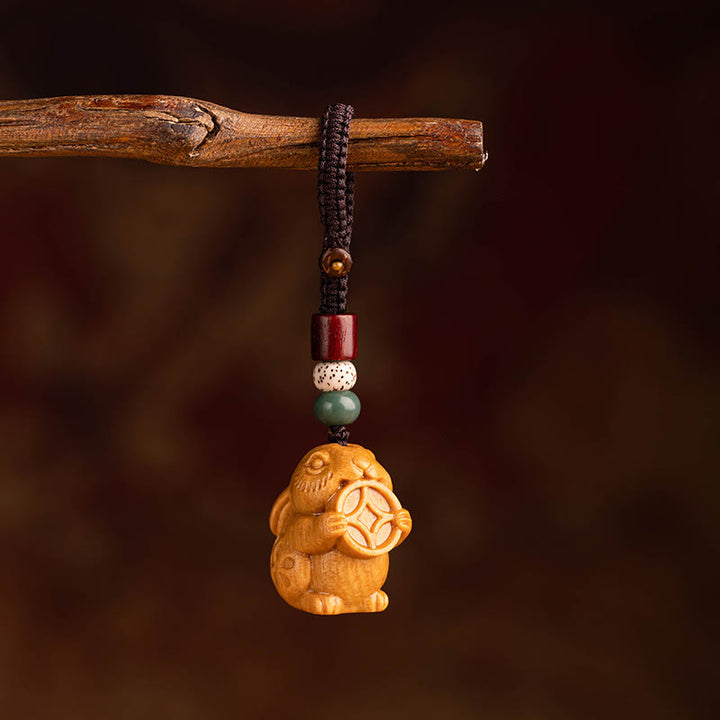 Buddha Stones Schlüsselanhänger aus rotem Sandelholz, Stern, Mond und Bodhi-Samen – Segenswunsch für das Jahr des Pferdes - Rotes Sandelholz Stern Mond Bodhi Samen Kaninchen - image 16
