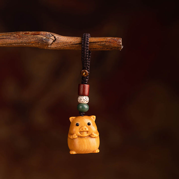 Buddha Stones Schlüsselanhänger aus rotem Sandelholz, Stern, Mond und Bodhi-Samen – Segenswunsch für das Jahr des Pferdes - Rotes Sandelholz, Stern, Mond, Bodhi-Samen, Schwein - image 44