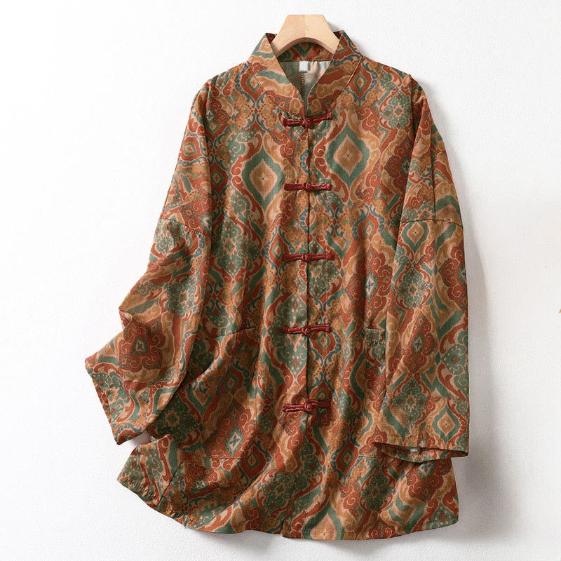 Buddha Stones Damenbluse mit chinesischem Froschknopfmuster, langen Ärmeln, Stehkragen und Taschen - Peru - US12, UK/AU16, EU44 (XL) - image 0