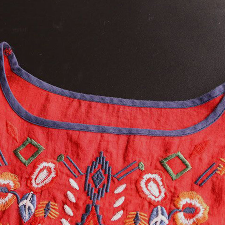 Buddha Stones Retro Künstlerische Stickerei Blumenmuster Rundhals Damen Baumwolle Leinen Kurzarm T-Shirt - image 9