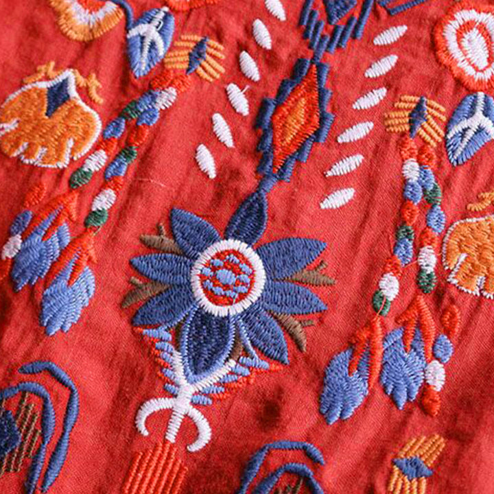 Buddha Stones Retro Künstlerische Stickerei Blumenmuster Rundhals Damen Baumwolle Leinen Kurzarm T-Shirt - image 11