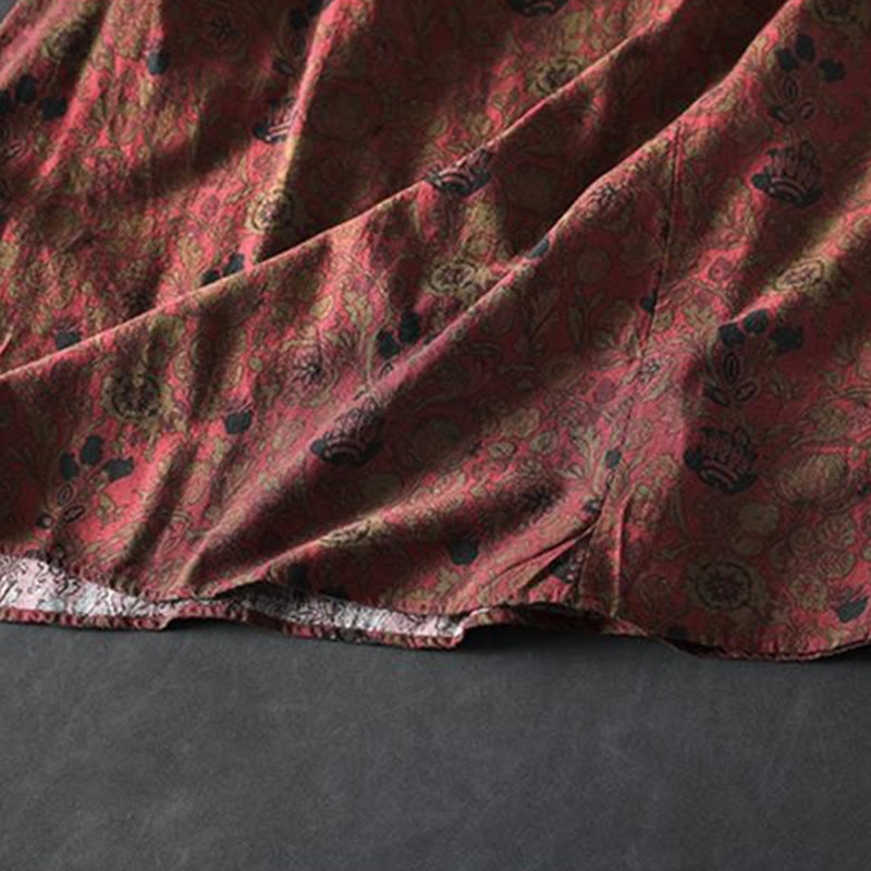 Buddha Stones Maxikleid aus Baumwolle für Damen mit Retro-Blumenmuster, A-Linien-Schnitt und langen Ärmeln - image 9