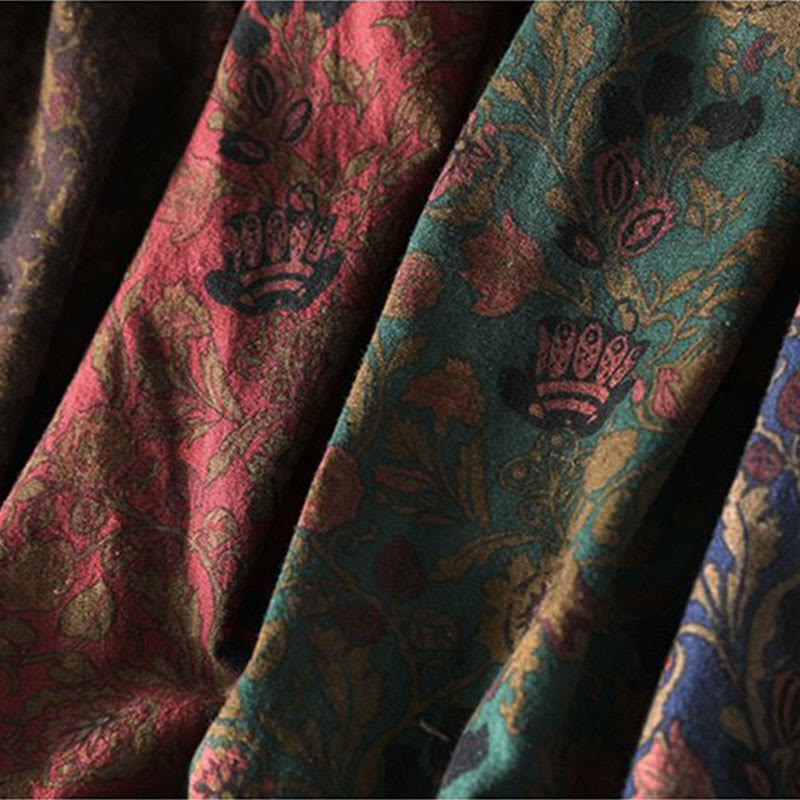 Buddha Stones Maxikleid aus Baumwolle für Damen mit Retro-Blumenmuster, A-Linien-Schnitt und langen Ärmeln - image 15
