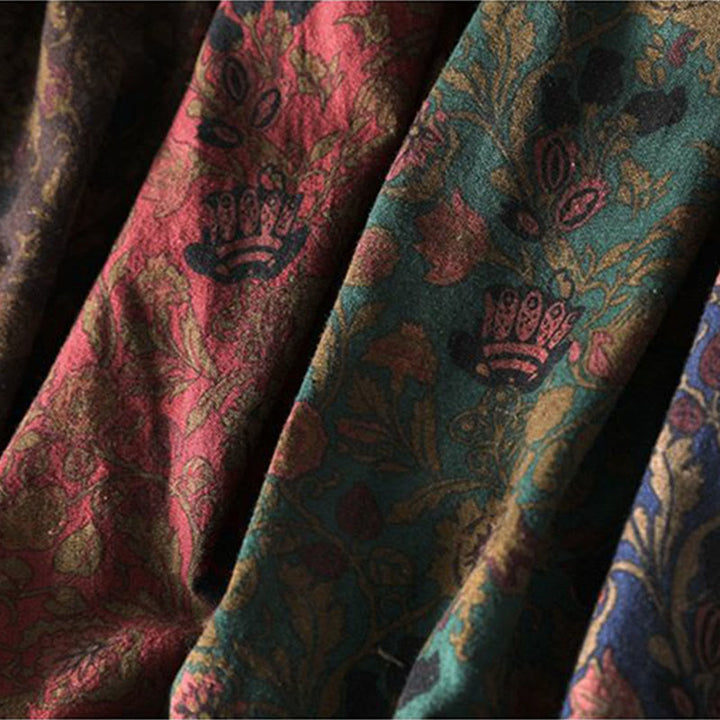 Buddha Stones Maxikleid aus Baumwolle für Damen mit Retro-Blumenmuster, A-Linien-Schnitt und langen Ärmeln - image 15