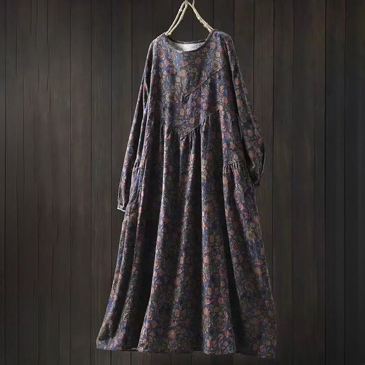 Buddha Stones Maxikleid aus Baumwolle für Damen mit Retro-Blumenmuster, A-Linien-Schnitt und langen Ärmeln - Dunkelblau - US4-8/10, UK/AU8-12/14, EU36-40/42 (F) - image 11