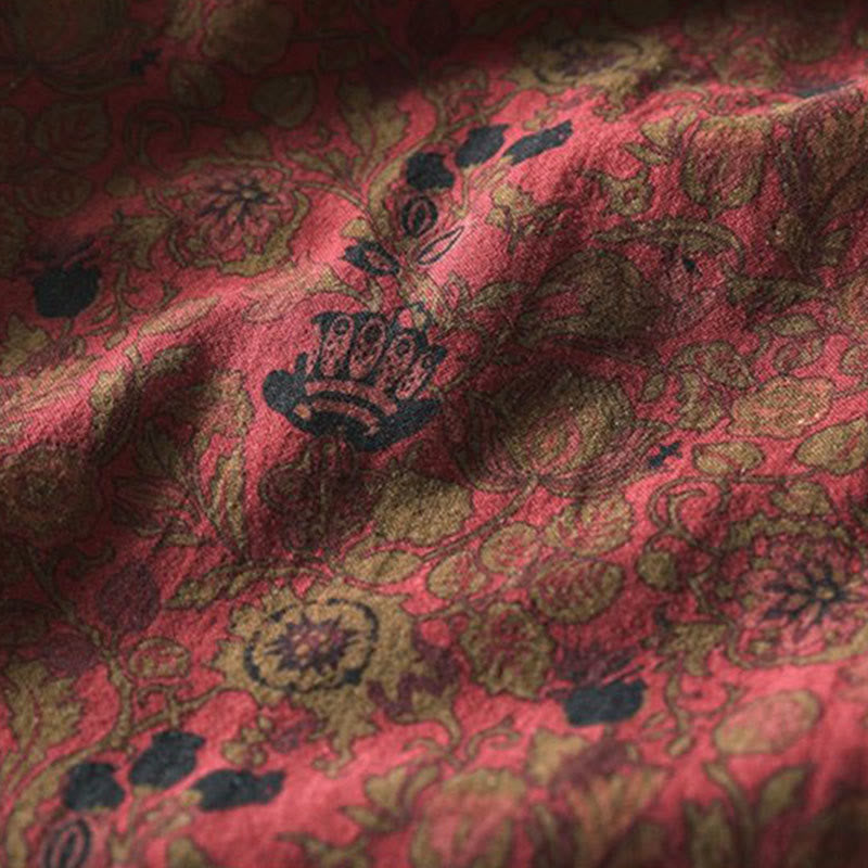 Buddha Stones Maxikleid aus Baumwolle für Damen mit Retro-Blumenmuster, A-Linien-Schnitt und langen Ärmeln - image 8