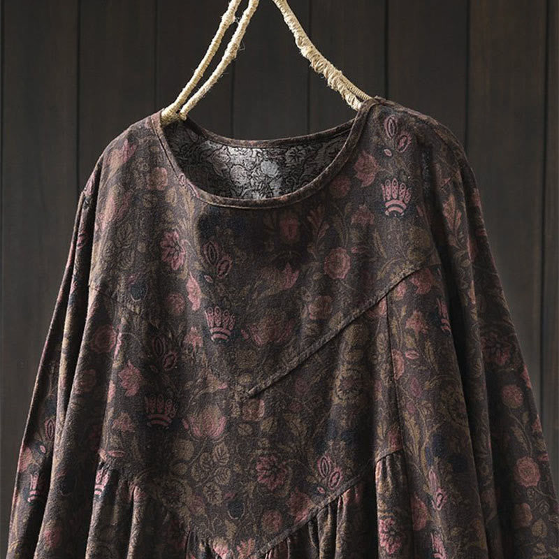 Buddha Stones Maxikleid aus Baumwolle für Damen mit Retro-Blumenmuster, A-Linien-Schnitt und langen Ärmeln - image 14
