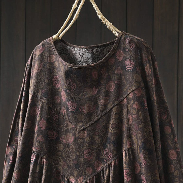 Buddha Stones Maxikleid aus Baumwolle für Damen mit Retro-Blumenmuster, A-Linien-Schnitt und langen Ärmeln - image 14