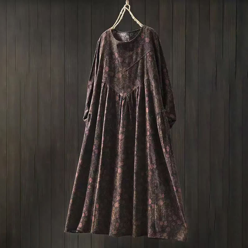 Buddha Stones Maxikleid aus Baumwolle für Damen mit Retro-Blumenmuster, A-Linien-Schnitt und langen Ärmeln - Sattelbraun - US4-8/10, UK/AU8-12/14, EU36-40/42 (F) - image 13