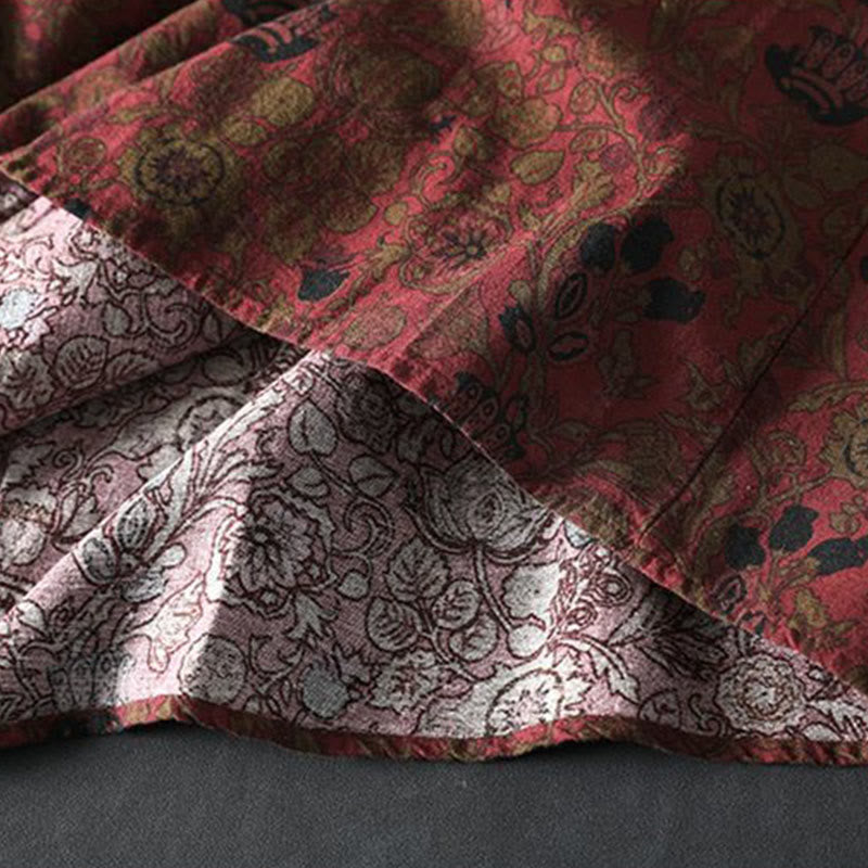 Buddha Stones Maxikleid aus Baumwolle für Damen mit Retro-Blumenmuster, A-Linien-Schnitt und langen Ärmeln - image 10