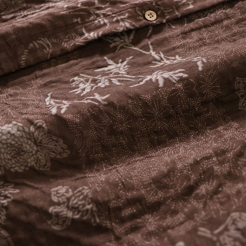 Buddha Stones Damen-Midikleid aus Baumwolle mit Bambus-Blumenmuster, langen Ärmeln, Knöpfen und Taschen - image 13