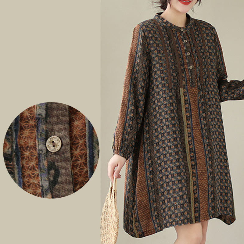 Buddha Stones Retro-Damenbluse mit floralem Print, Faltenwurf, langen Ärmeln und Taschen - image 9