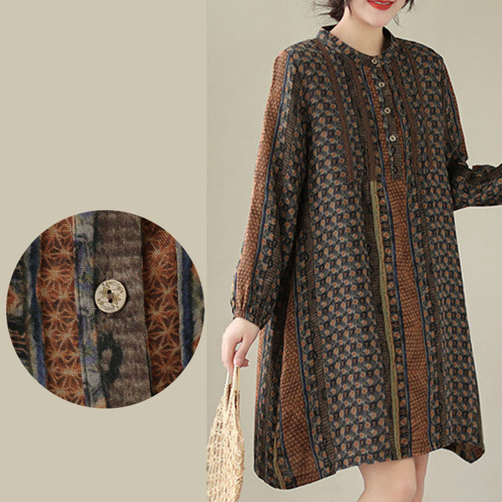 Buddha Stones Retro-Damenbluse mit floralem Print, Faltenwurf, langen Ärmeln und Taschen - image 9