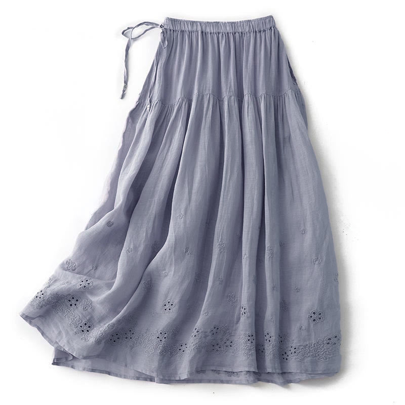 Buddha Stones Damenrock mit A-Linien-Schnitt, hohem Bund, hohem Bund, besticktem Lochmuster, Kordelzug und Taschen - image 1