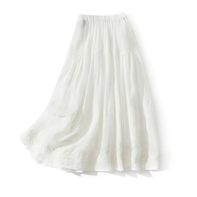 Buddha Stones Damenrock mit A-Linien-Schnitt, hohem Bund, hohem Bund, besticktem Lochmuster, Kordelzug und Taschen - image 9