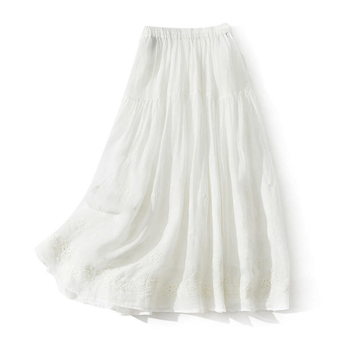 Buddha Stones Damenrock mit A-Linien-Schnitt, hohem Bund, hohem Bund, besticktem Lochmuster, Kordelzug und Taschen - image 9