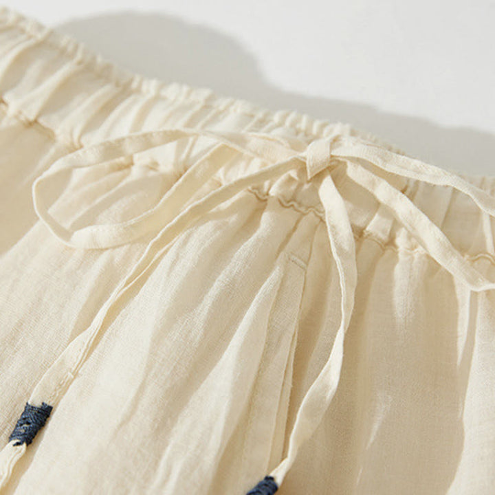 Buddha Stones Damenrock mit A-Linien-Schnitt, hohem Bund, hohem Bund, besticktem Lochmuster, Kordelzug und Taschen - image 16