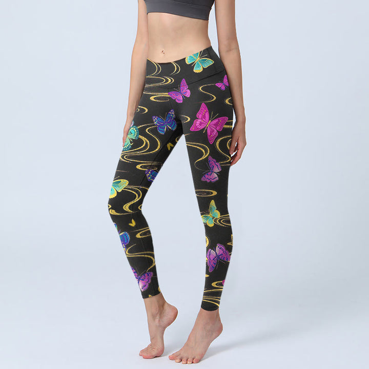 Buddha Stones Wunderschöne Leggings mit kontrastreichem Schmetterlingsmuster – die perfekte Sport- und Yogahose für Damen. - Schwarz - US18, UK/AU22, EU50 (4XL) - image 0