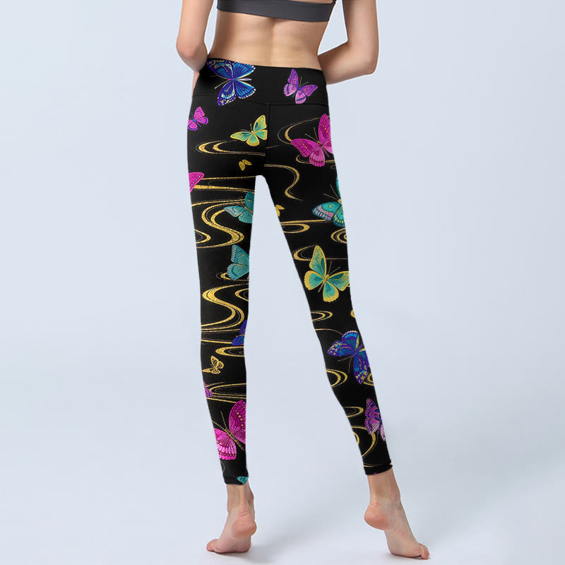 Buddha Stones Wunderschöne Leggings mit kontrastreichem Schmetterlingsmuster – die perfekte Sport- und Yogahose für Damen. - image 6