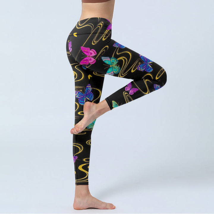 Buddha Stones Wunderschöne Leggings mit kontrastreichem Schmetterlingsmuster – die perfekte Sport- und Yogahose für Damen. - image 4
