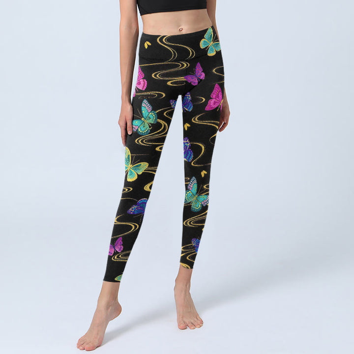 Buddha Stones Wunderschöne Leggings mit kontrastreichem Schmetterlingsmuster – die perfekte Sport- und Yogahose für Damen. - image 5