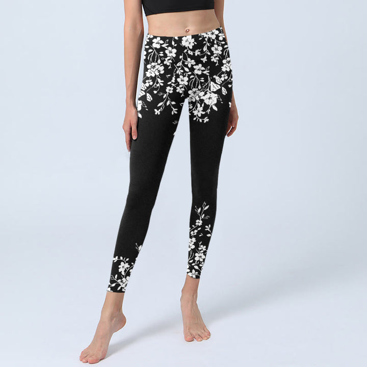 Buddha Stones Wunderschöne Leggings im minimalistischen Stil mit Blumenmuster – die perfekte Sport- und Yogahose für Damen. - image 5